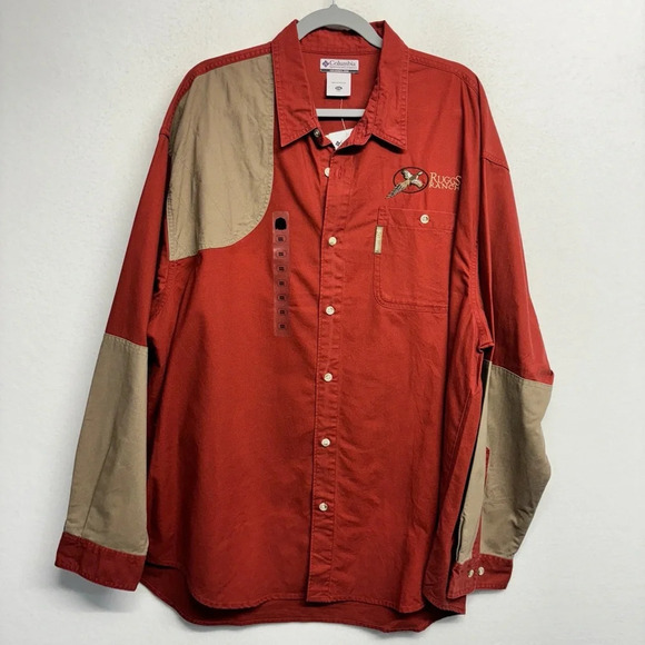 NWT Columbia Shooting Hunt Shirt Ruggs Ranch Embroidered Red Orange XXL - Picture 1 of 7